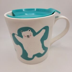 2015 Caribou Coffee Mug With Lid 16 Oz “Snow What Fun It Is!” Bear Winter Trees